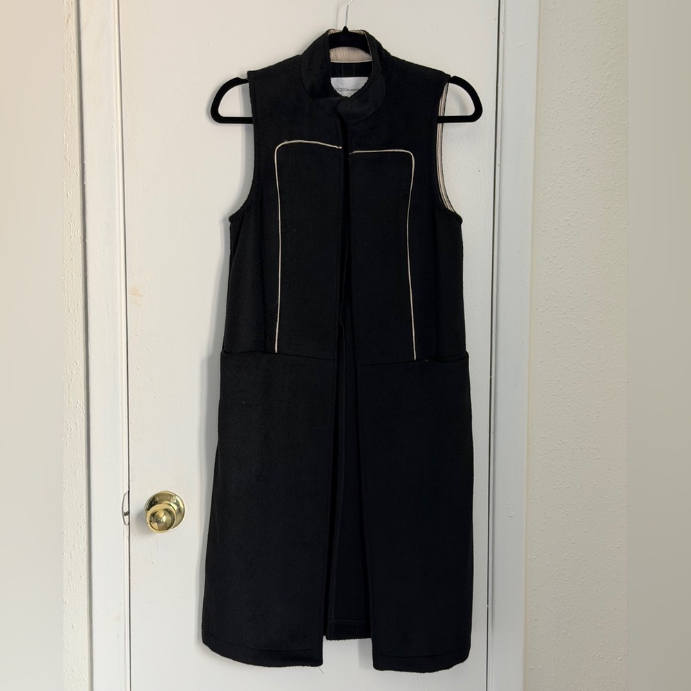 BCBG Long Black Vest With Gold Piping  XS